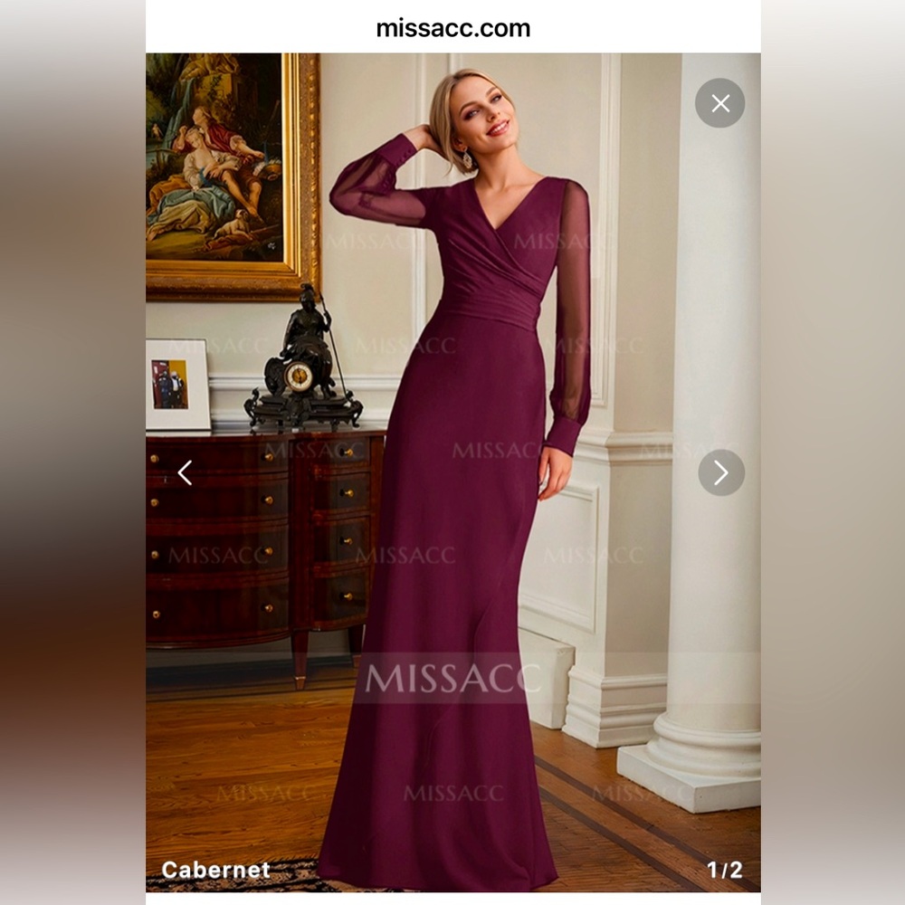 NWT Missacc Sheath/Column v-neck long sleeve formal dress in Cabernet